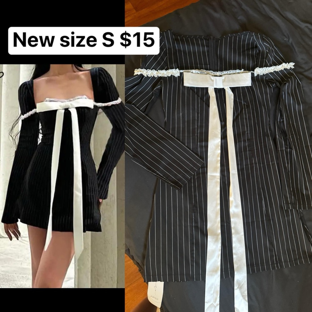 Black and White Striped Dress with Bow
